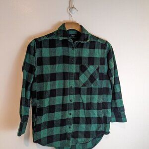Madewell Oversized Flannel Sunday Shirt in Green/Black Buffalo Check, Sz XS